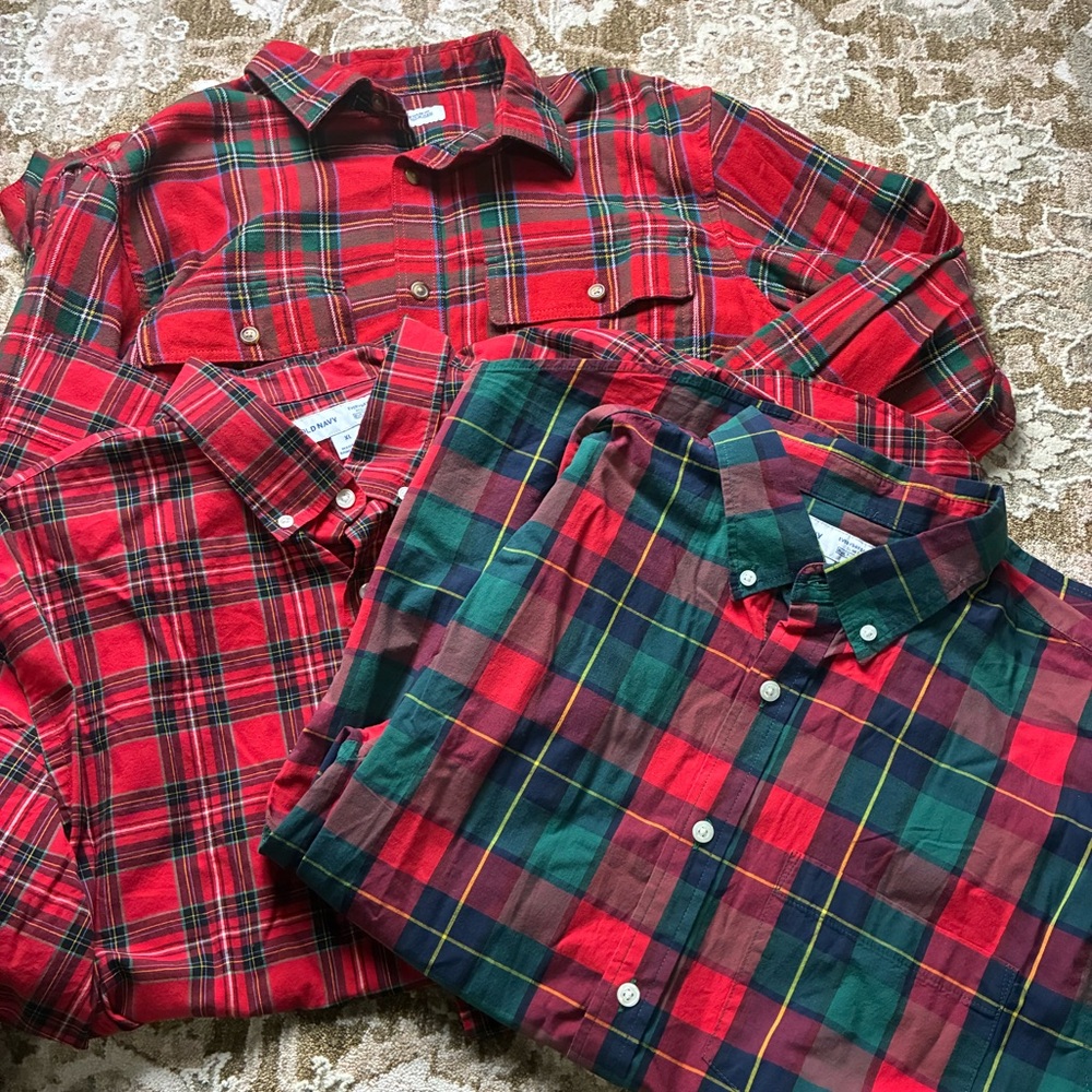 Bundle of 3 Old Navy Plaid Button-Up Shirts (L & XL)